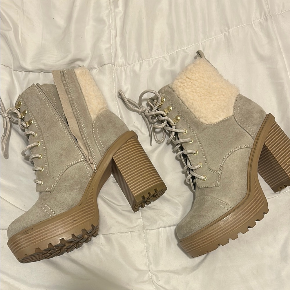 Soda Cream Lace Up Boots with Chunky Heel Sexy Platforms with Style!